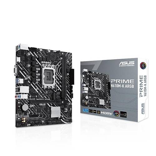 ASUS PRIME H610M-K ARGB DDR5 5600MHZ 1XVGA 1XHDMI 1XM.2 USB 3.2 MATX 1700P (12. / 13. VE 14. NESL LEMC UYUMLU)