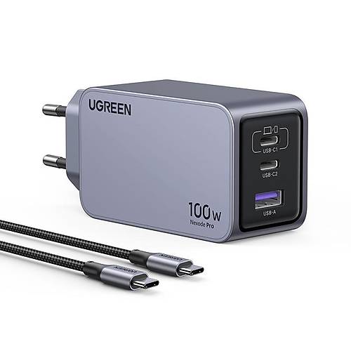 UGREEN NEXODE PRO 100W GAN HIZLI ARJ CHAZI TYPE-C QC PD 2XUSB-C, 1XUSB-A UZAY GRS 25874