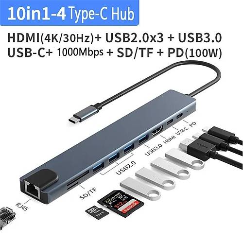 SENSEI TYPE-C 10IN1 HDMI COK FONKSIYONLU USB 3.0 DOCK STATION