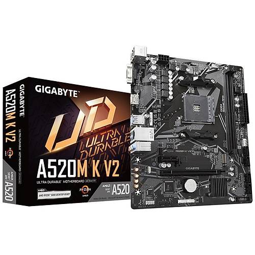 GIGABYTE A520M-K V2 DDR4 5100MHZ 1XVGA 1XHDMI 1XM.2 USB 3.2 MATX AM4 (AMD AM4 5000/4000 /3000 SERS LE UYUMLU)