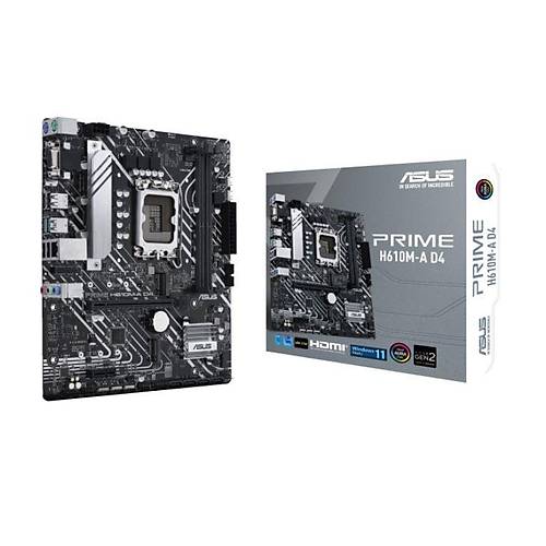 ASUS PRIME H610M-A D4 DDR4 3200MHZ 1XVGA 1XHDMI 1XDP 2XM.2 USB 3.2 MATX 1700P (12. / 13. VE 14. NESL LEMC UYUMLU)