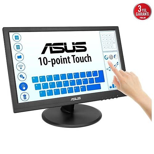 15.6 ASUS VT169HE IPS 5MS 60MHZ 1XVGA 1XHDMI FHD 1920X1080 DOKUNMATK EKRAN FLICKER FREE EREVESZ VESA SYAH