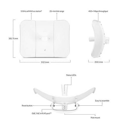 UBNT LBE-5AC-LR 5GHZ 450MBPS 2X2 MU-MIMO 20KM 26DBI PTP/PTPMP DI ORTAM ACCESS POINT