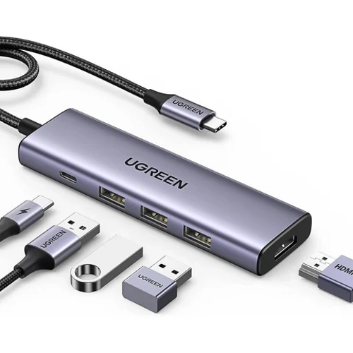UGREEN 15596 5 in 1 Type-C to 4K/30Hz HDMI 3*USB 3.0 100W PD G Girii oklayc Hub Adaptr