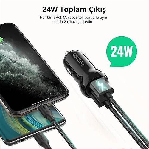 UGREEN 24W ARA AKMAKLIK ARJ CHAZI 2XUSB-A SYAH 50875