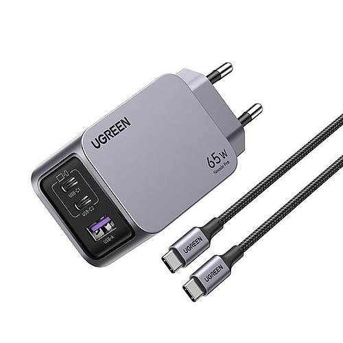 UGREEN NEXODE PRO 65W GAN HIZLI ARJ CHAZI TYPE-C QC PD 2XUSB-C 1XUSB-A UZAY GRS 25871