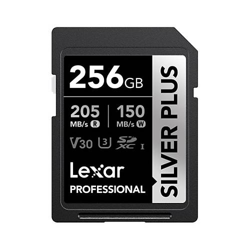 256GB LEXAR LSDSIPL256G-BNNNG PROFESSIONAL SILVER PLUS SDXC UHS-I CARDS UP TO 205MB/S READ 150MB/S WRITE C10 V30 U3