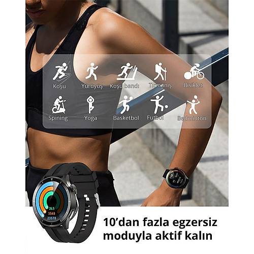 AUKEY SW-2P-GY AKILLI SAAT 3.7CM LCD BLUETOOTH ARI SALIK GZETM SPOR BLDRMLER IP67 GR