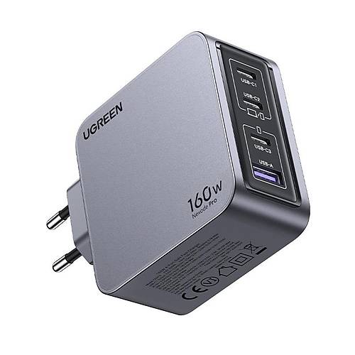 UGREEN NEXODE PRO 160W GAN HIZLI ARJ CHAZI 100W KABLOLU TYPE-C QC PD 3XUSB-C 1XUSB-A GR 25877