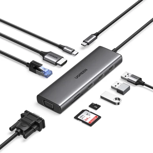 UGREEN 15600 Type-C to 3*USB 3.0 4K/30Hz HDMI VGA Gigabit Ethernet SD TF Kart Okuyucu oklayc Hub Adaptr