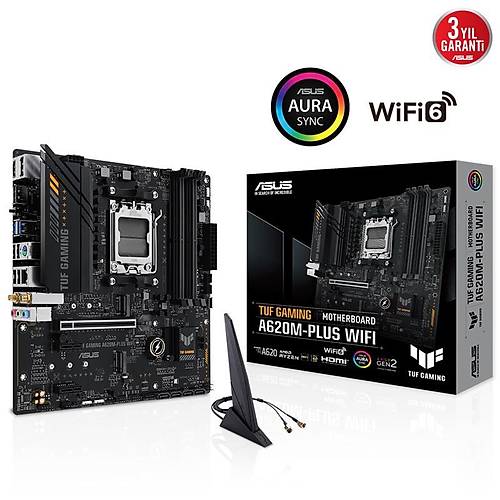 ASUS TUF GAMING A620M-PLUS WIFI DDR5 6400MHZ 1XHDMI 2XDP 2XM.2 USB 3.2 MATX AM5 (AMD AM5 7000 SERS LEMC UYUMLU)