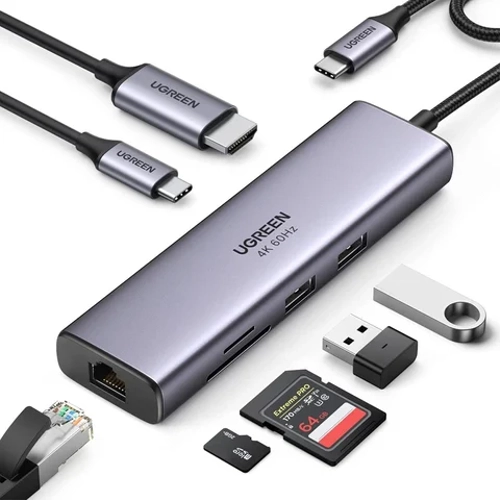 UGREEN 60515 CM512 7 in 1 Type-C to PD 100w HDMI RJ45 USB SD Micro SD Dntrc HUB