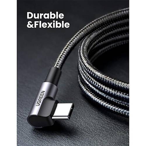 UGREEN USB-C 60W 3A QC PD FT TARAFI 90 DERECE RGL HIZLI ARJ KALOSU 2 MT SYAH 70531