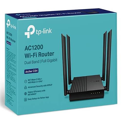 TP-LINK ARCHER C64 AC1200 2.4/5GHZ 1200MBPS MU-MIMO  ORTAM KABLOSUZ WIFI ROUTER