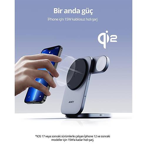 AUKEY LC-MC312-GY MAGFUSION Z QI2 15W KATLANABLR 3  1 ARADA MIKNATISLI KABLOSUZ ARJ CHAZI