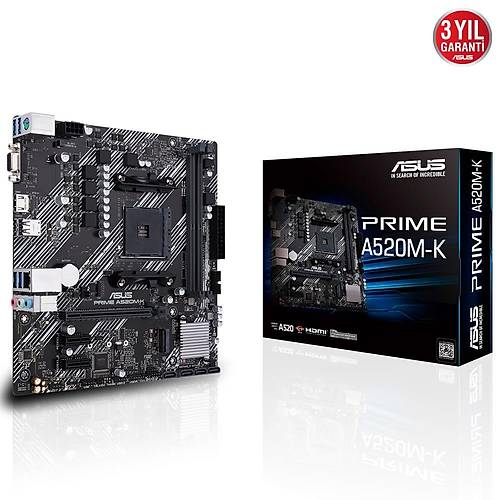 ASUS PRIME A520M-K DDR4 4600MHZ 1XVGA 1XHDMI 1XM.2 USB 3.2 MATX AM4 (AMD AM4 5000/4000 /3000 SERS LE UYUMLU)