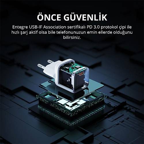 AUKEY PA-B1T-WH 20W OMNA II MN GAN PD QC 3.0 TYPE C HIZLI ARJ ADAPTR