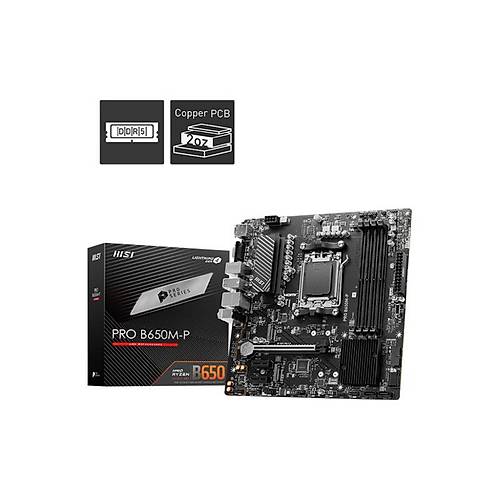 MSI PRO B650M-P DDR5 7200MHZ 1XVGA 1XHDMI 1XDP 2XM.2 USB 3.2 MATX AM5 ( AMD AM5 7000 SERL LEMC UYUMLU)