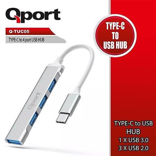 QPORT Q-TUC05 TYPE-C TO 4 PORT USB OKLAYICI