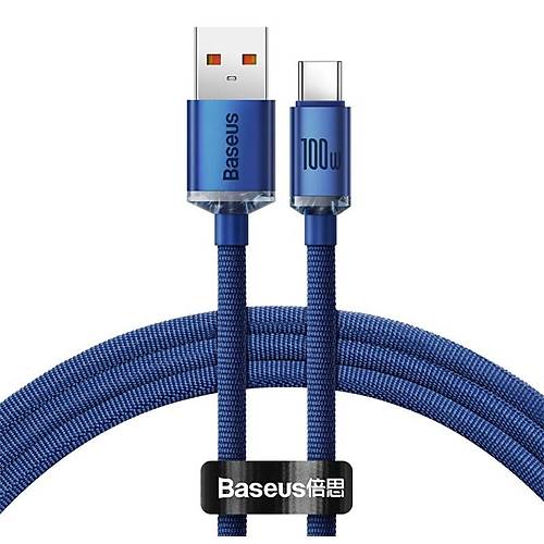 BASEUS CRYSTAL SHINE 100W 120 CM USB TO TYPE-C MAVI ARJ KABLOSU CAJY000403