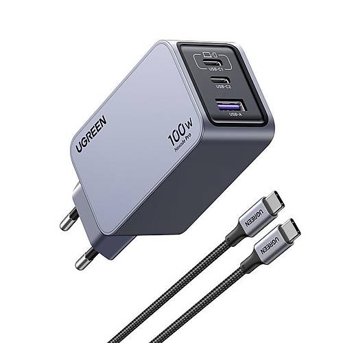 UGREEN NEXODE PRO 100W GAN HIZLI ARJ CHAZI TYPE-C QC PD 2XUSB-C, 1XUSB-A UZAY GRS 25874