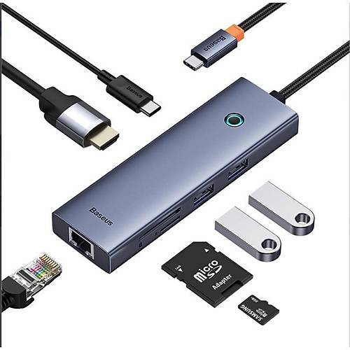 BASEUS ULTRAJOY 7IN1 HUB GR:TYPE-C , IKI:USB X2,TYPE-C X1,HDMI X1,ETH RJ45 X1,MICROSD X1,SDX1 B00052805813-00