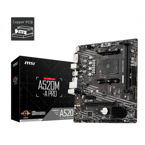 MSI A520M-A PRO DDR4 3200MHZ 1XHDMI 1XDVI 1XM.2 USB 3.2 MATX AM4 (AMD AM4 5000/4000 /3000 SERS LE UYUMLU)