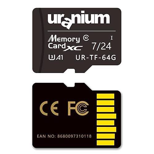 64 GB URANIUM UR-TF-64G MICRO SD CARD U3 7/24 SURVEILLANCE 100/40MBS INDUSTRIAL HAFIZA KARTI (3 YIL GARANT)