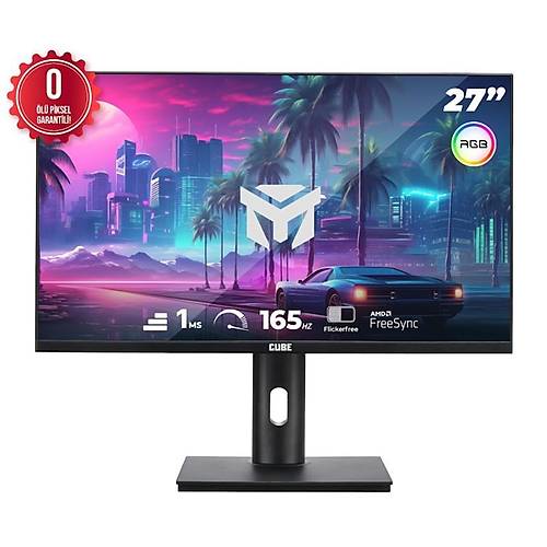 27 CUBE PA-27V165F VA 1MS 165HZ 2XHDMI 2XDP 2K QHD 2560X1440 FREESYNC YUKSEKLIK AYARI VESA PIVOT RGB SIYAH SIFIR OLU PIX