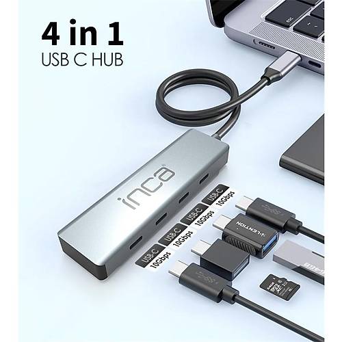 INCA ITPT-4T TYPE-C HUB X4 TYPE-C PORT 3.1 10GBPS ALUMINYUM KASA OKLAYICI