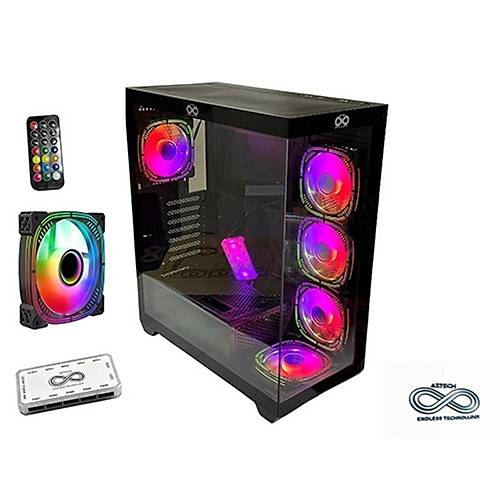 AZTECH AZT101 B5*RGB FAN UZAKTAN KUMANDA TEMPERL CAM RGB SWITCH SYAH AKVARYUM GAMING KASA