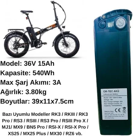 Ortec RKS Elektrikli Bisiklet Bataryası 36V 15AH