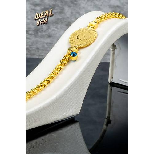 22 Ayar Yarım Altın Nazarlıklı Çift Sıra Kulp Bileklik