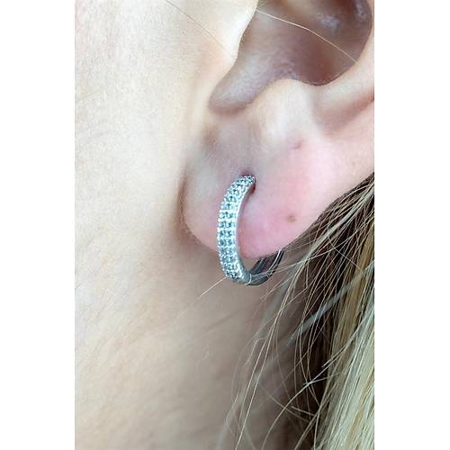 14 Ayar Beyaz Altın Mini Boy Çift Taşlı Küpe