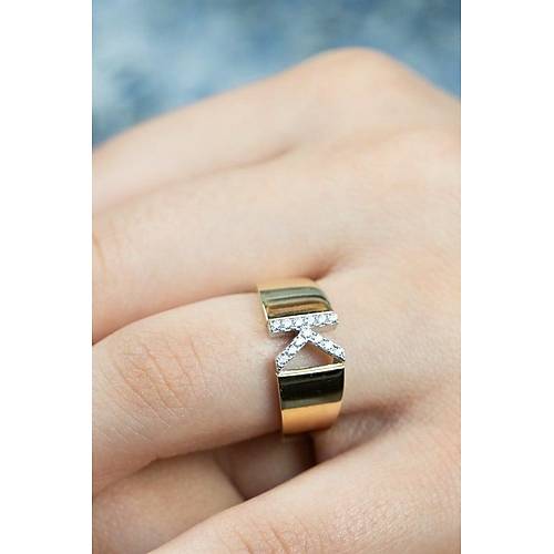 14 Ayar Altın Taşlı Harf Yüzük K