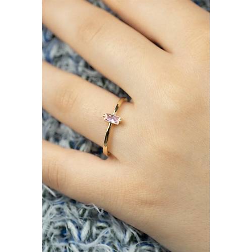 14 Ayar Altın Dikey Taşlı Eklem Yüzük Pembe