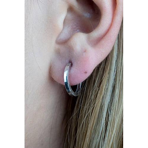 14 Ayar Beyaz Altın Gizli Kilit Halka Küpe