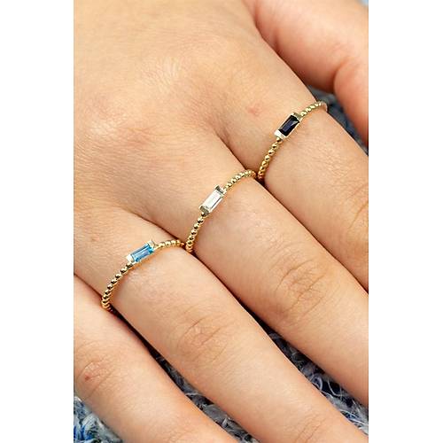 14 Ayar Altın Yatay Taşlı Eklem Yüzük Beyaz