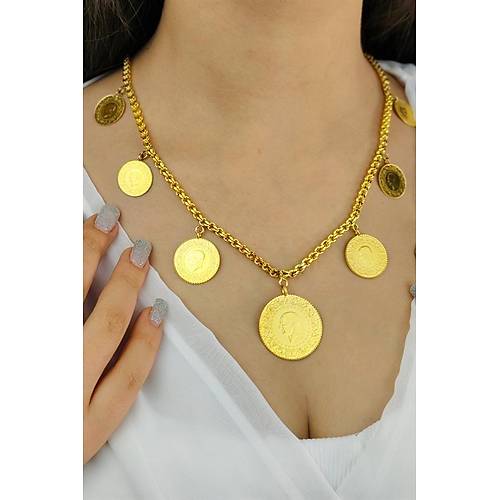 22 Ayar Yarım ve Çeyrek Altınlı Yedili Dizme Kolye