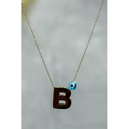 14 Ayar Altın İçi Doricalı Harf Kolye B Harfi