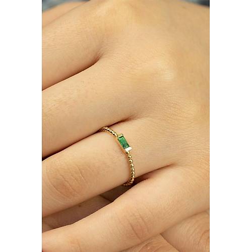 14 Ayar Altın Yatay Taşlı Eklem Yüzük Yeşil