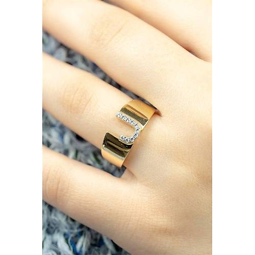 14 Ayar Altın Taşlı Harf Yüzük J