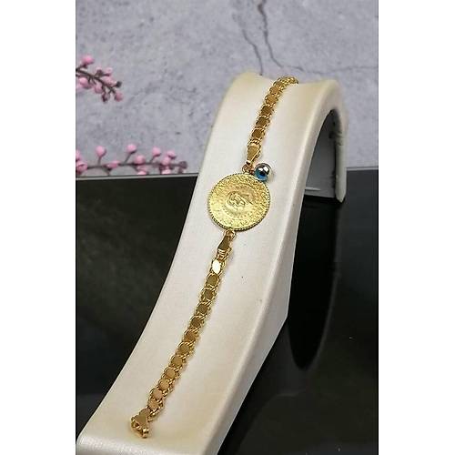 22 Ayar Çeyrek Altınlı Pul Zincir Kulp Nazarlıklı Bileklik