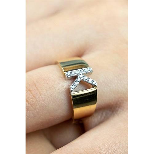 14 Ayar Altın Taşlı Harf Yüzük K