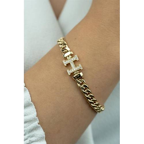 14 Ayar Altın Gurmet Taşlı Harf Bileklik