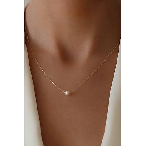 14 Ayar Altın Tek İncili Kolye