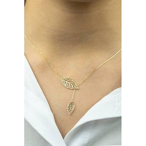 14 Ayar Altın Yaprak Kolye