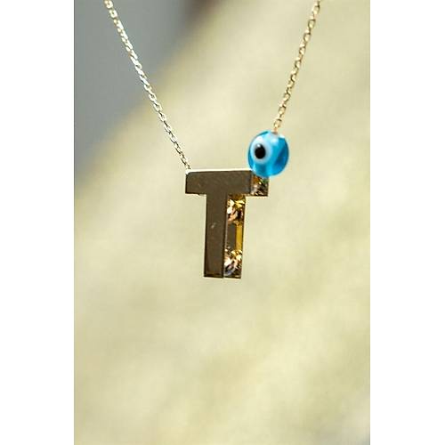 14 Ayar Altın İçi Doricalı Harf Kolye T