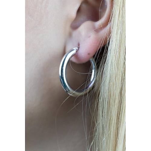 14 Ayar Beyaz Altın Orta Boy Bombeli Küpe