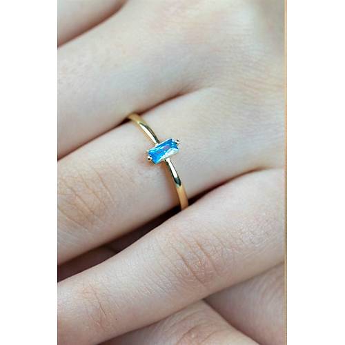 14 Ayar Altın Dikey Taşlı Eklem Yüzük Mavi